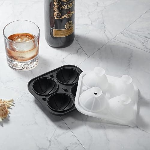 ACOOKEE Silicone Basketball Ice Cube Mold Fun Shapes, Novelty Basketball Gifts, 2.2" Large Craft Round Sphere Ice Ball Molds For Game Day, Whiskey, Cocktails, Bourbon Black thumbnail 3