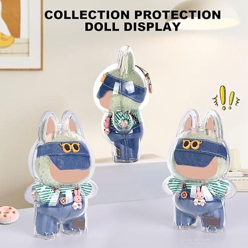 Protective Case Compatible with LABUBU Doll - Crystal-Clear Hard Display Box with Keychain & Dustproof Cover, Secure Backpack Hooks for Shelf/Outdoor Showcase (Doll Not Included)（Standing） thumbnail 5