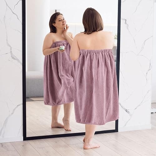 Xtinmee 2 Sets Plus Size Womens Wrap Towel with Hair Towel Bath Wrap Shower Dress Spa Bathrobe for Women's Bathrobe (Purple, Lotus Pink) thumbnail 5