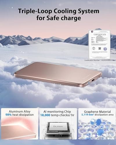 [0.3" Ultra Slim] [Alloy-Made] ULiXWH for Magsafe Portable Charger for iPhone, 2026 Upgrade 5000mAh Fast Charging Magnetic Power Bank, Wireless Battery Pack for iPhone 17 Air 16 15 Pro Max 14 13, Pink thumbnail 4