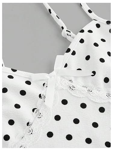 Verdusa Women's Polka Dots Bow Lace Cami Top Sleeveless V Neck Fitted Camisole Y2k Going Out Tops thumbnail 3