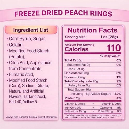 Freeze Dried Peach Rings Candy - Crunchy & Sweet, Large 7 oz Resealable Bag for Freshness, Gift & Snack - Large bag Freeze-Dried Gummy Candies thumbnail 2