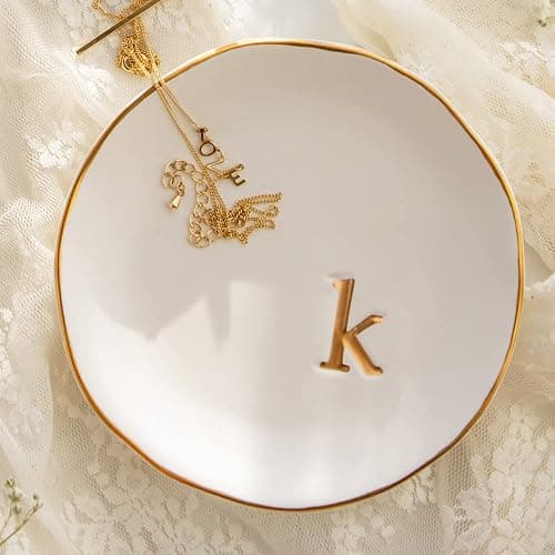 COLLECTIVE HOME - Ceramic Jewelry Tray, Decorative Trinket Dish for Rings Earrings Necklaces Bracelet Watch Keys, Birthday Mother's Day Christmas Gift for Women, 4.75", White Surface (K) thumbnail 2