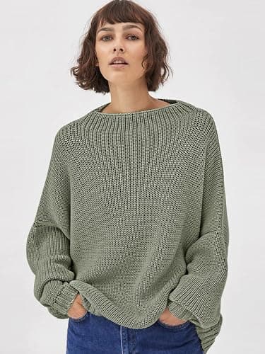 Womens Oversized Sweaters Loose Solid Casual Long Sleeve Mock Neck Knitted Jumper Tops thumbnail 2