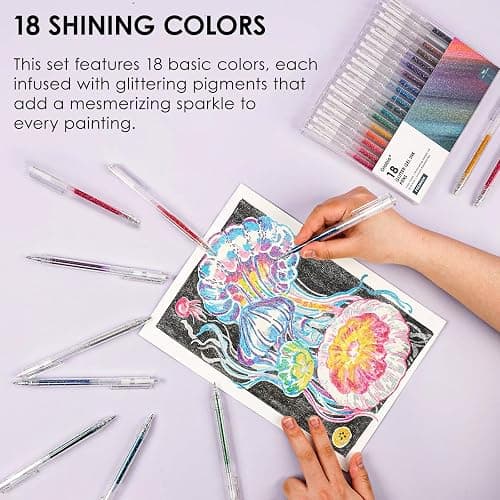 Grabie Glitter Gel Pens, 18 Colors Glitter Pens for Adult Coloring Books, Journaling, Drawing, Scrapbooking and DIY Crafts, Retractable Gel Ink Pens for Art and Work thumbnail 3
