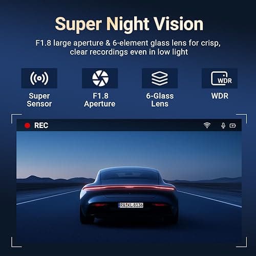 Grskiy 4K Dash Cam Front and Rear, Car Dash Camera with Built-in GPS, 5GHz WiFi, Night Vision, G-Sensor, 64GB SD Card, Loop Recording, 3.59 Inch Screen, 170° Wide Angle, Parking Monitor thumbnail 5