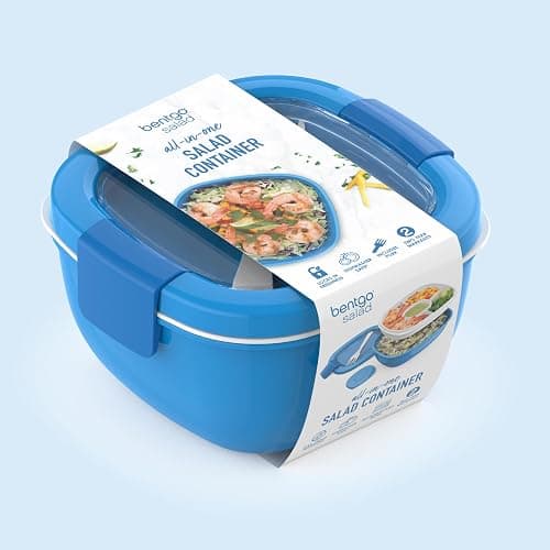 Bentgo Salad Container - 54 oz Bowl with 4-Compartment Toppings Tray, Leak-Proof Dressing Container, Reusable Fork, BPA-Free Lunch Box for Meal Prep & Food Storage; Removable Bento Tray (Blue) thumbnail 8