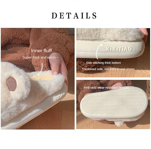 conrtems Winter home warm Baotou cotton slippers girl heart cute plush bear soft bottom slippers. thumbnail 8