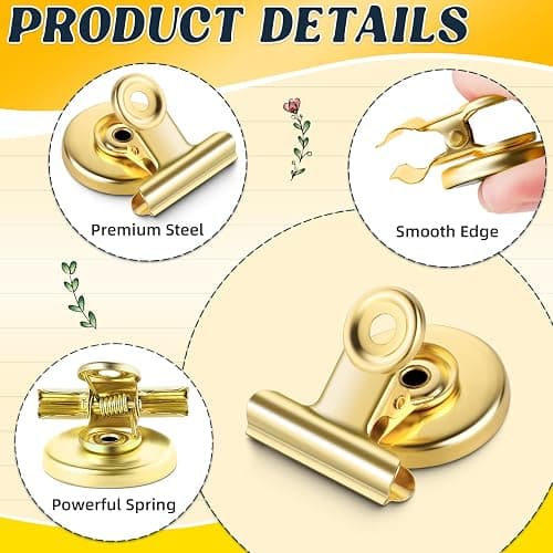 Grtard 6 Pack Magnetic Clips Heavy Duty, Magnet Clips for Fridge, Refrigerator Magnets, Strong Magnetic Clip,Scratch Free Magnets with Clip for Refrigerator, Whiteboard, Classroom, Locker(Gold) thumbnail 4