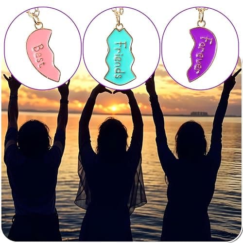 ElevateTech BFF Necklace for 3 Best Friend Necklaces Heart Broken Stitching Necklace 3 Person Friendship Necklaces thumbnail 4