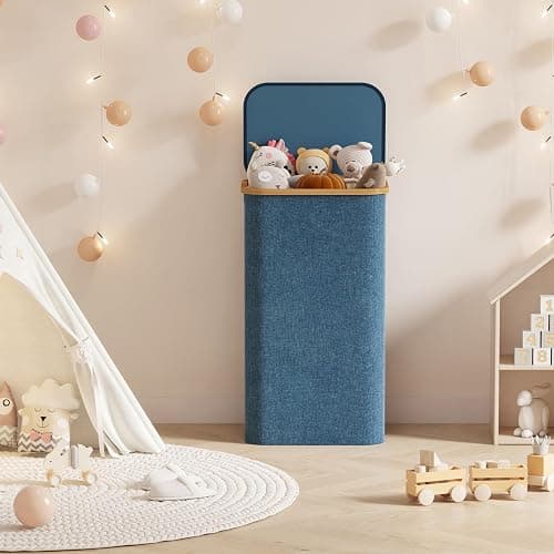 Lifewit 100L Laundry Basket with Lid, Clothes Hampers for Laundry with Bamboo Handles and A Removable Bag, Large Foldable Laundry Hamper for Bedroom, Bathroom, Dorm, Laundry Room, Dark Blue thumbnail 8