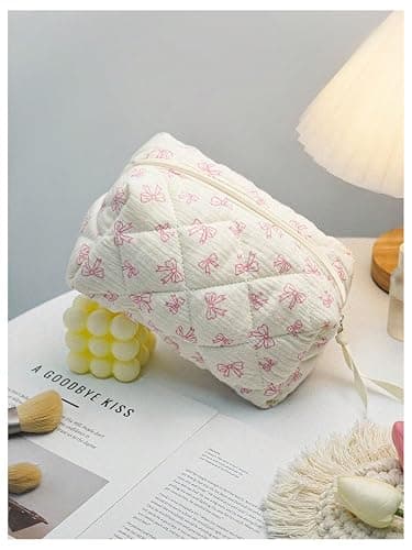 Floerns Women's Y2k Bow Cute Makeup Bag Zipper Closure Portable Cosmetic Toiletry Bags Pink Bow One Size thumbnail 3