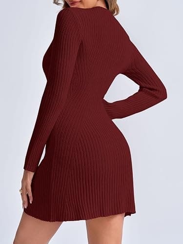 Saodimallsu Womens Long Sleeve Sweater Dress Bodycon Crew Neck Fall Slimming Knit Mini Dresses thumbnail 6