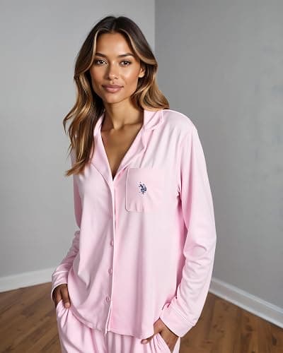 U.S. Polo Assn. Womens Pajama Set Long Sleeve Button Up Top and Pajama Pants thumbnail 5