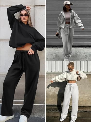 ATHMILE Womens Sweatpants 2025 Fall Baggy Wide Leg Sweatpant Fleece Lined Straight Leg Sweat Pants thumbnail 2