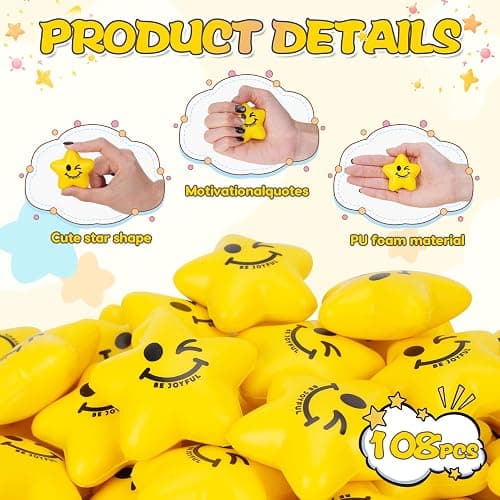 SHQDD 108PCS Bulk Stress Balls for Kids & Adults - Mini Star Stress Balls Squeeze Toys, 2.16 Inch Cute Smiley Face Stress Relief Ball Bulk for Anxiety Fidget Sensory, Classroom Party Supplies thumbnail 4