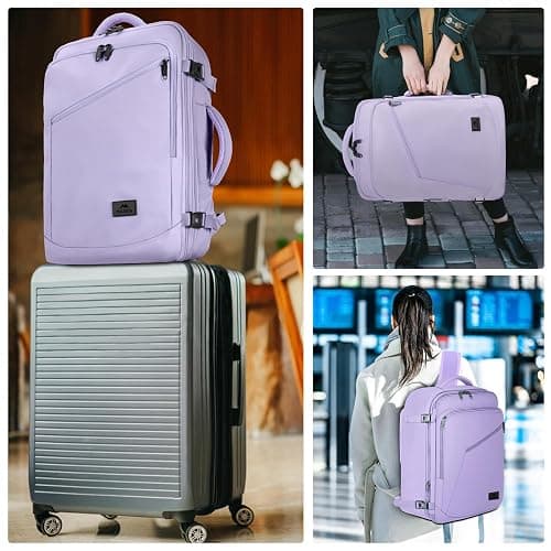 MATEIN Carry on Backpack for Women, 40L Heavy Duty Travel Backpack Airplane Approved, Expandable Simple Fashion Daypack, Frequent Traveler Gifts, Light Purple thumbnail 9