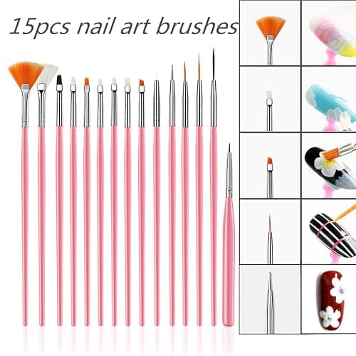 FULINJOY 21Pcs Nail Art Brushes Set, 1 Resin Nail Art Palette, 5 Nail Art Dotting Pens, 15 Nail Art Brushes, Nail Polish Mixing Palette Double-Ended Dotting Pen Nail Liner Brush Nail Drawing Brushes thumbnail 6