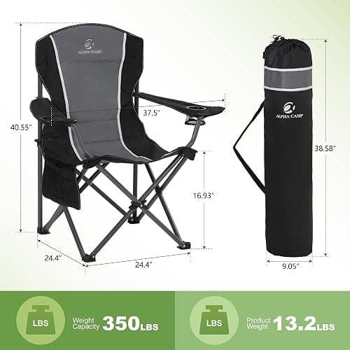 LET'S CAMP Oversized Outdoor Folding Camping Chair, 2 Pack Heavy Duty Arm Chairs with Cup Holder and Storage Bag, 350 LBS Weight Capacity, Grey thumbnail 2