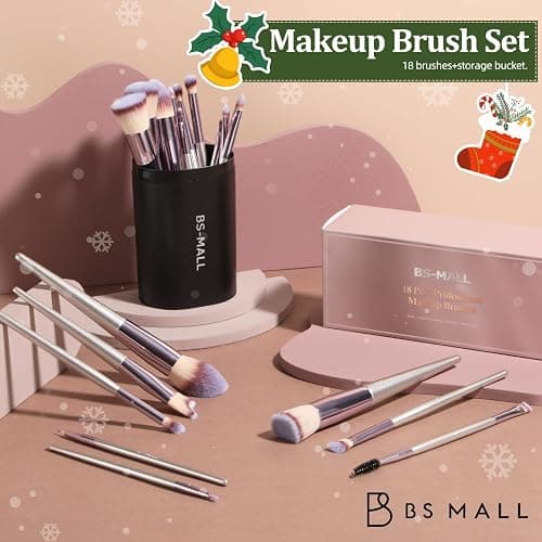 BS-MALL Makeup Brush Set 18 Pcs Premium Synthetic Foundation Powder Concealers Eye shadows Blush Makeup Brushes with black case thumbnail 6
