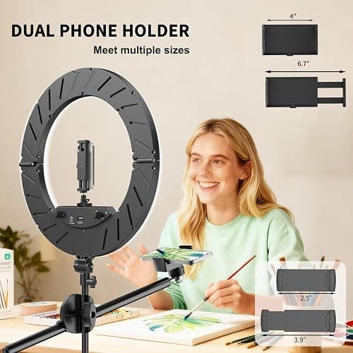 Bzyltrux Large Ring Light Kit with 79" Stand, [New Version] 55W 6700K Dimmable,LED 18" Big Ring Light Tripod,Dual Phone Holder for iPhone,tiktok,Makeup,Yutobe,Live Stream,Photography,Video Recording thumbnail 4