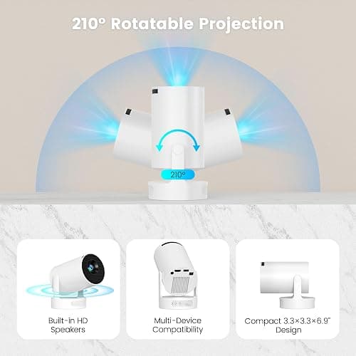 Mini Portable Projector with 4K Support, Bluetooth 5.4 WIFI6, 5watt Sound Base Speaker, 160 ANSI, Android 11, 210° Rotation , Auto Keystone Correction Video Projector HY300 ULTRA thumbnail 6