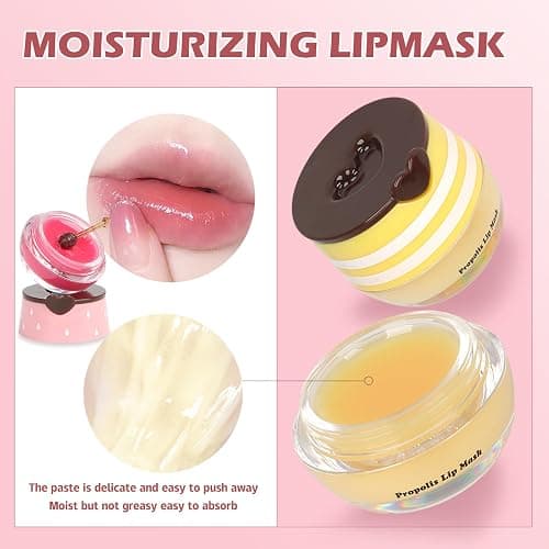 2 PCS Bee Lip Balm Lip Mask Honey Pot,Honey & Strawberry Lip Mask Propolis Moisturizing Lip Balm,Hydrating Prevention Dry & Cracked,Mothers Day Gifts,Teacher Appreciation Gifts,Easter Basket Stuffers thumbnail 6