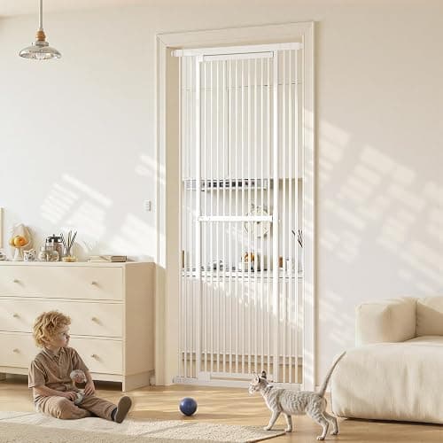 Gardner Pet 51"-87" Extra Tall Cat Gate for Doorway, Wide Adjustable 27.56"-37" Baby Gate Included 4 Extension Kits, Pressure Mounted Safety Full Door Gate for Stairs, Studio, Kitchen (White) - Image 1