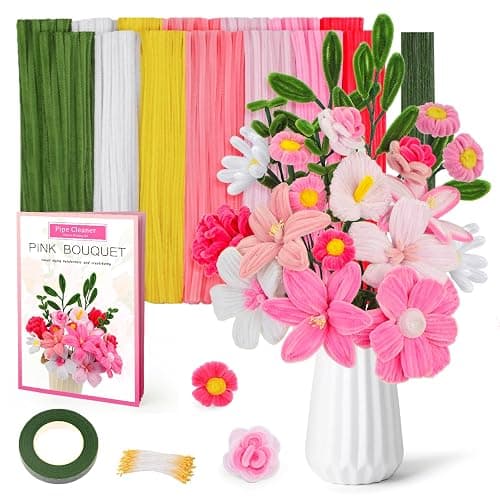 550 Pcs Pipe Cleaners Craft, 7 Colors Chenille Stems Pipe Cleaners Flower Kit, Pipe Cleaner Bulk Flower Making Crafts Kit with Supplies, Instructions for Festival Home Decor - Image 1
