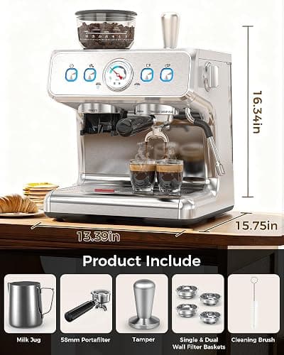 COWSAR 20 Bar Espresso Machine with Grinder & Milk Frother Steam Wand, 58mm Expresso Coffee machines, Commercial Stainless Steel Coffee Maker for Cappuccino and Latte, Perfect for Home Café-Pro thumbnail 3