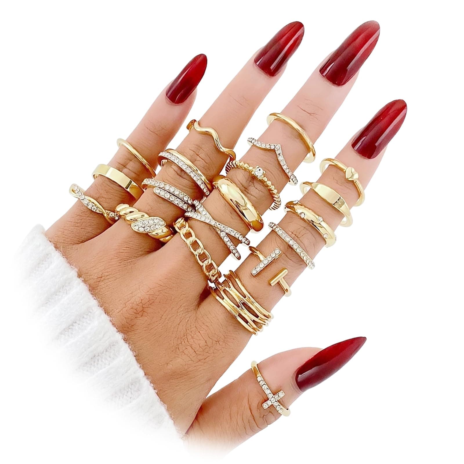 EDLMKM Ladies Gold Ring Set, Gold Chunky Ringss, GGold Rings Set for Women, Dainty Simple Fashion Stackable Finger Rings Pack thumbnail 3