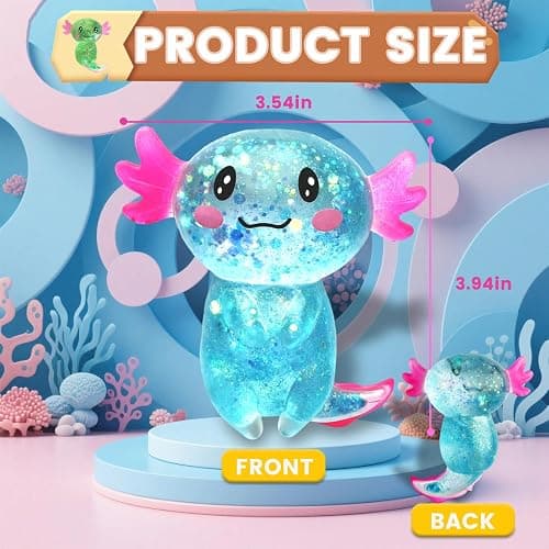 Axolotl Squishy Stress Relief Toy Glitter Fidget Toys Cute Malt Sugar Axolotl Toy Fidget Toys for Kids Youth Adult, Party Favors Anxiety Relief Squishy Toys(Blue) thumbnail 3
