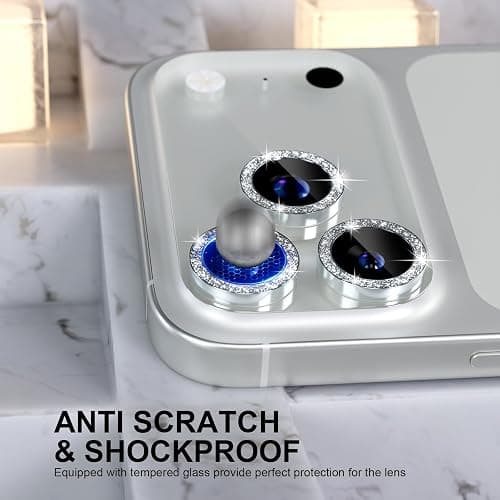 Choiche Compatible for iPhone 17 Pro/iPhone 17 Pro Max Camera Lens Protector Bling, 9H Tempered Glass Camera Cover Screen Protector Metal Ring Decoration Accessories (Glitter-Silver) thumbnail 4