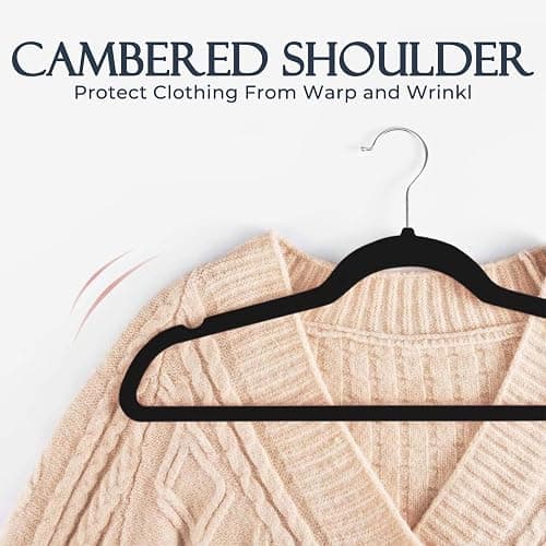 HOUSE DAY Black Velvet Hangers 60 Pack, Non Slip Clothes Felt Hanger Heavy Duty for Coat, Premium Slim Space Saving Suit Hangers for Closet Organizer, 360° Rotating Silver Hook - Black - 60 Pack thumbnail 6