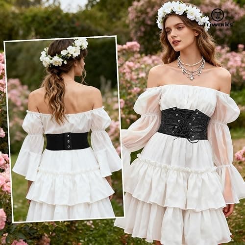 TRIWORKS Women Waist Belt Corset Lace Up Tied Waspie Elastic Wide Belt for Dresses Halloween Pirate Corset thumbnail 2