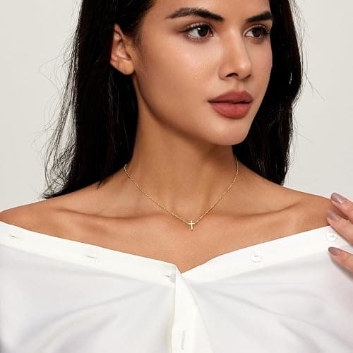 HERIER Cross Necklace for Women, Dainty 18K Gold Plated Small Cross Pendant Necklace Simple Gold Cross Necklaces for Women Trendy Gold Jewelry for Women Gift - Tiny Cross-Gold thumbnail 2