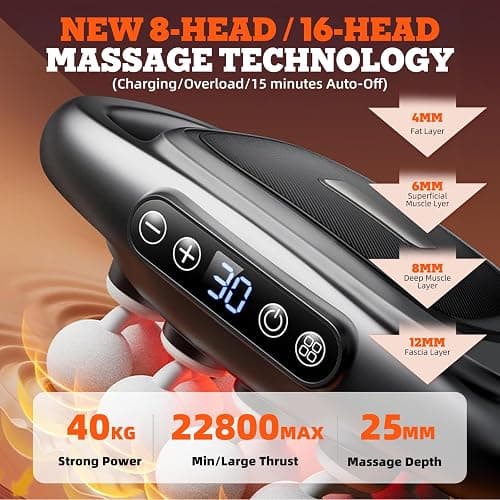 2026 New 16-Head Deep Tissue Percussion Massage Gun – Quiet Muscle Massager for Full Body, Up to 30 Intensity Levels, Cordless Rechargeable for Back, Legs, Shoulders & Recovery.Black thumbnail 2