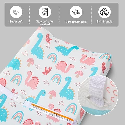 FHMJYH Changing Table Pad Cover Elastic Changing Pad Cover Premium Baby Changing Pad Cover 2 Pack for Boys Girls Soft and Comfortable (Rainbow and Dinosaur Park) - Rainbow and Dinosaur Park thumbnail 5