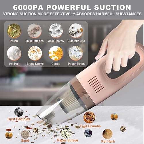 Portable Handheld Vacuum Cleaner Cordless, Cleaner for Dirt Home Pet Hair, Car Interior Dust, Power Suction Lightweight Stylish Hand Vacuum (Pink) thumbnail 2