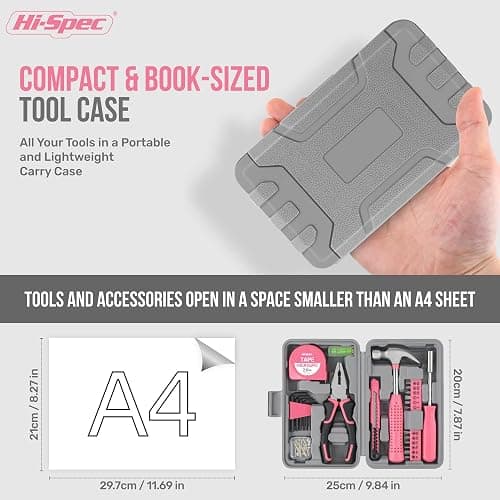 Hi-Spec Tool Set 25pc Pink Household DIY Tool Kit for Women. Small Mini Tool Box Set of Starter Basic Ladies Tools thumbnail 3