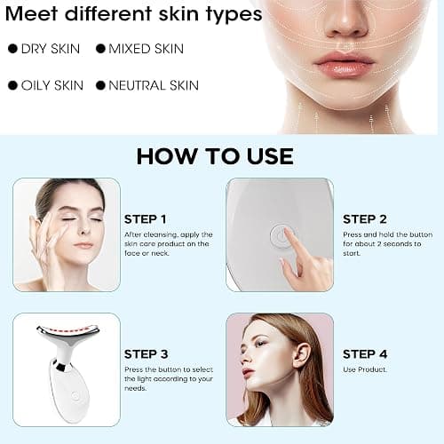 Red Light Therapy for Face, 7 Color LED Facial Light Therapy Wand for Skin Care at Home Blue Light Therapy Face Massager Tool for Neck (White) thumbnail 2