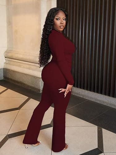 Women's 2 Piece Lounge Sets Crop High Wasit Foldover Flare Leggings Pants Casual Workout Outfits Tracksuit thumbnail 3