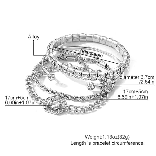 4 Pcs Dainty Gold Silver Bracelets Set for Women 14K Plated Link Cubic Zirconia Paperclip Stake Layering Chain Adjustable Trendy Hand Jewelry thumbnail 7