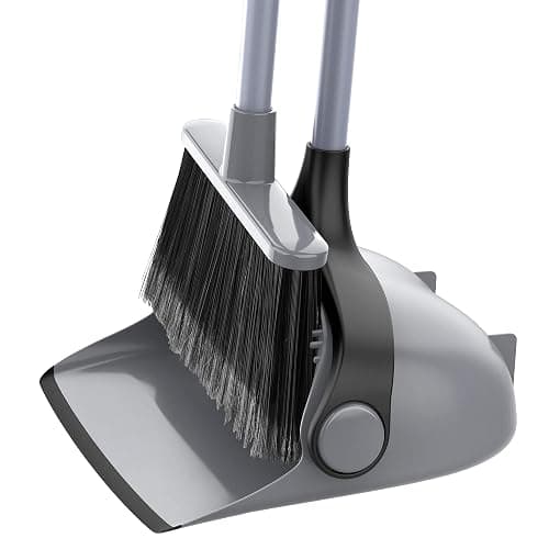 MR.SIGA Broom and Dustpan Set with Adjustable Long Handle, Upright Combo for Floor, Cleaning Lobby, Gray - Image 1