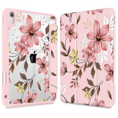 Mektron Case for iPad Air 11 inch (M3 2025 7th /M2 2024 6th), Compatible with iPad Air 10.9" (2022 5th Gen /2020 4th Gen), Buit in Pencil Holder with Shockproof Clear Shell, Floral C293 - Image 1