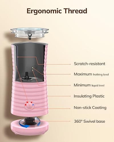 Espumador de Leche Eléctrico​4 en 1, Morpilot ​​Calentador de Leche​​ para Espuma Fría/Caliente, Ideal para Cappuccino, Latte y Leche Caliente, 240ml, Rosa thumbnail 5