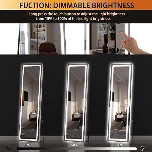 Hasipu Full Length Mirror with Lights, 56" x 16" LED Floor Mirror, Full Body Dressing Standing, Hanging Mounted Mirror for Living Room Bedroom Cloakroom, Round White thumbnail 5