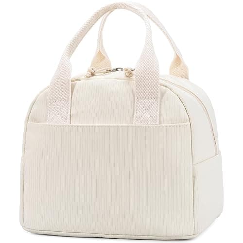 LOVELYWIND Lunch Box for Women, Insulated Lunch Bag, White Textured Tote | Minimalist White Textured Design, Elegant Lunch Tote Style for Women, Perfect for Office Work, Daily Meals & Everyday Use - Image 1