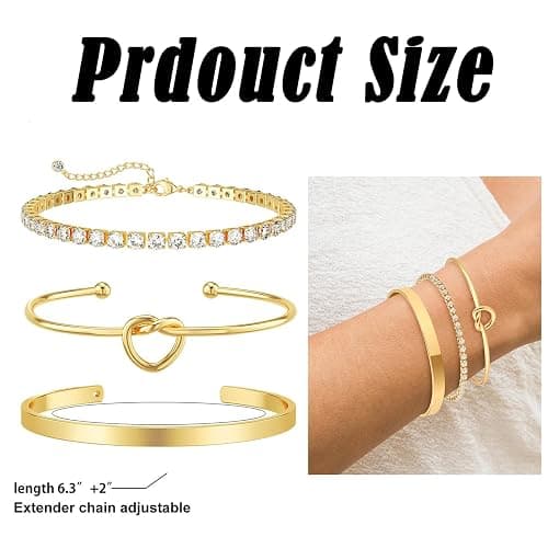 GETFACAI 3 PCS Gold Bangle for Women, Gold Bangle, Gold Bangles, Dainty Versatile Style Bracelet Set, Fashion Bangles for Womens, Bracelet for Women, Jewelry Gift for Girls and Women (Gold) thumbnail 2