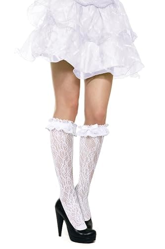 Benefeet Sox Womens Lace Knee High Socks Girls Ruffle Knee Highs Sexy Sheer Trouser Socks Black White Mesh Fishnet Stockings thumbnail 3